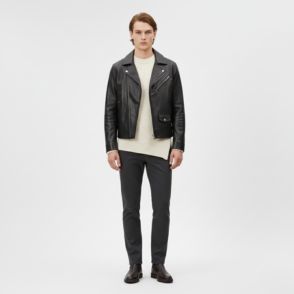 Men's Faux-Leather Biker Jacket