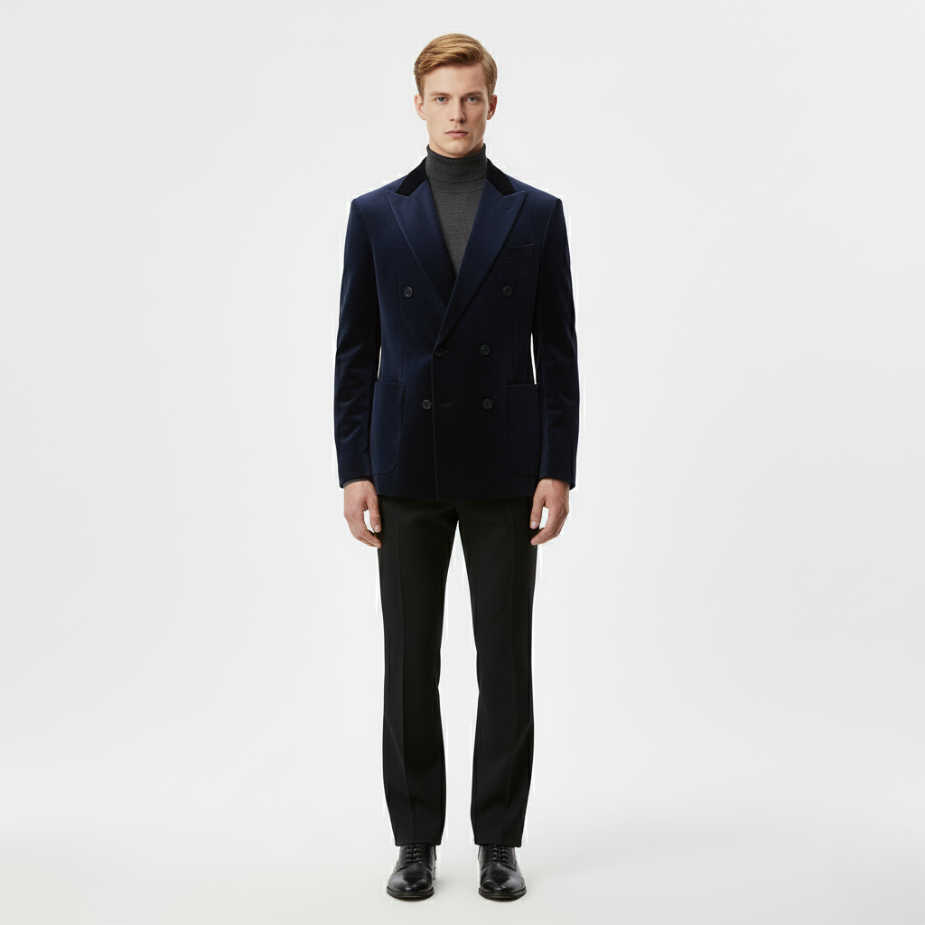 Men's Velvet-Finish Double-Breasted Blazer